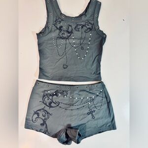 Outcast - New Gray Tank and Shorts Set with Chain Print